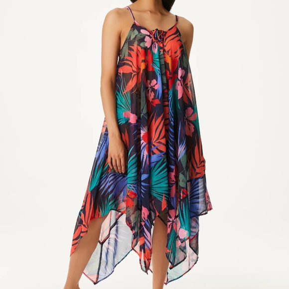 Jessica Simpson Island Paradise Lace Front Dress /Cover Up Handkerchief Hem NWT - Picture 1 of 10